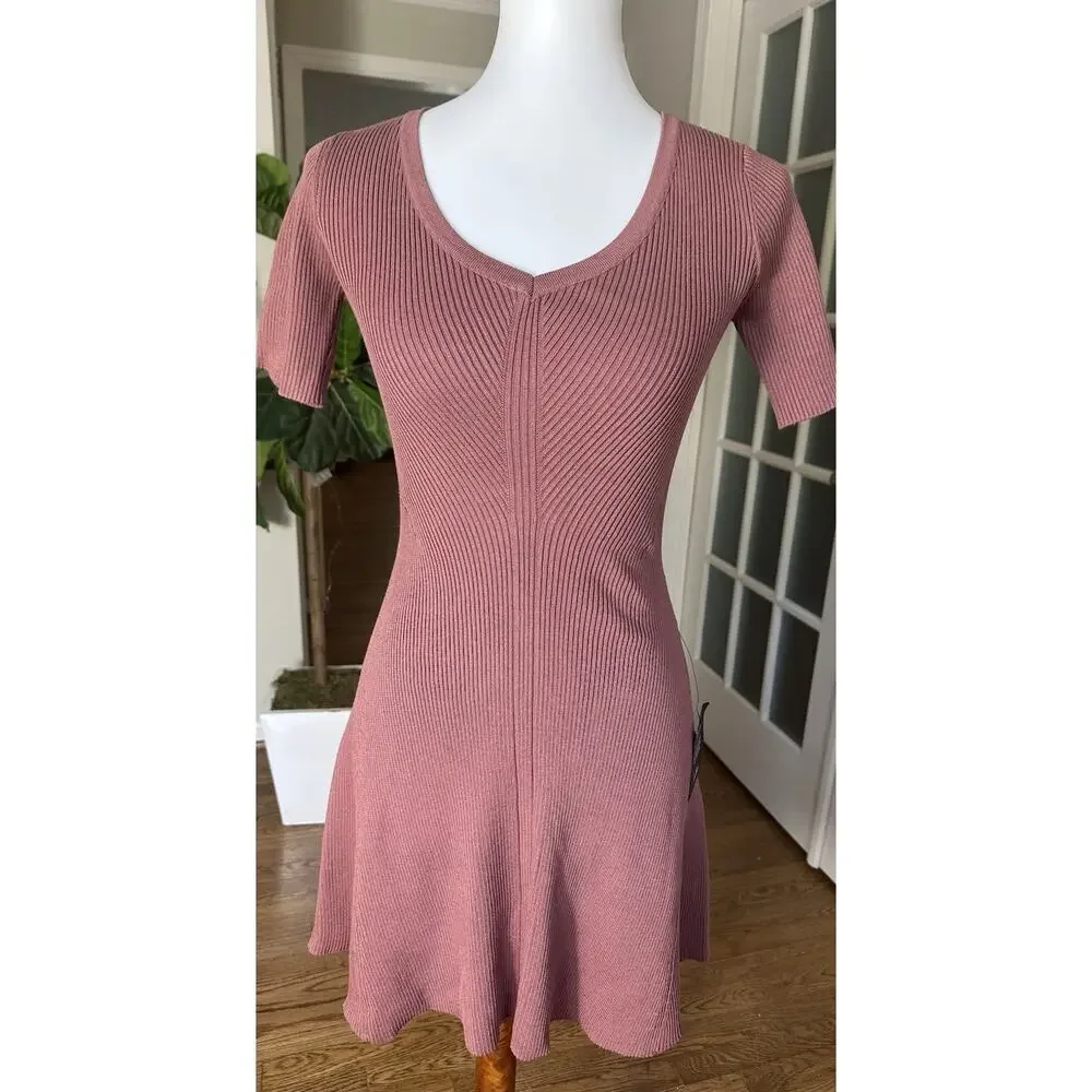 ~ NWT ~ Lulus ~ Time to Twirl Mauve Ribbed Short Sleeve Skater Mini Dress ~ XS - Picture 2 of 7